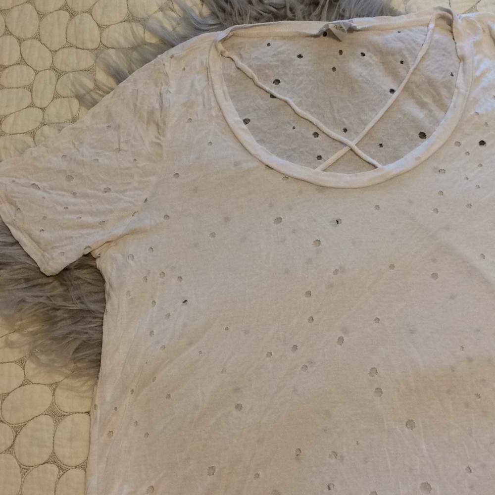 White large maternity T-shirt with holes all over